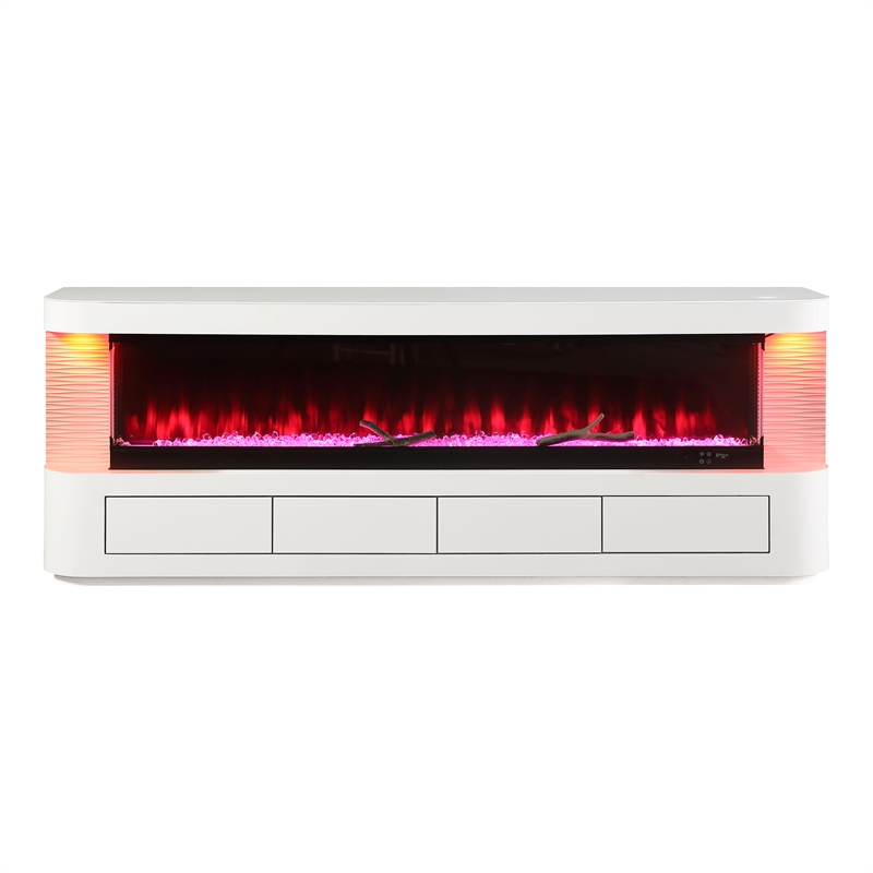 Furniture of America Alcala Wood White 71-Inch TV Stand With Electric Fire Place