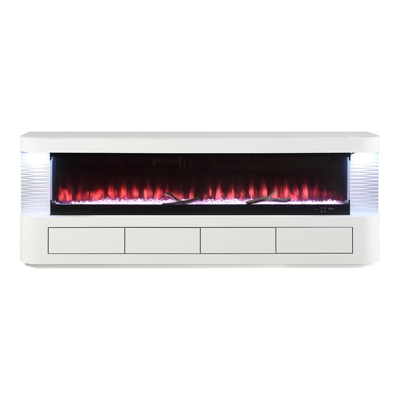 Furniture of America Alcala Wood White 71-Inch TV Stand With Electric Fire Place
