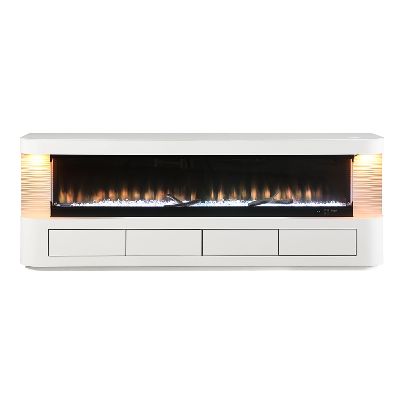 Furniture of America Alcala Wood White 71-Inch TV Stand With Electric Fire Place