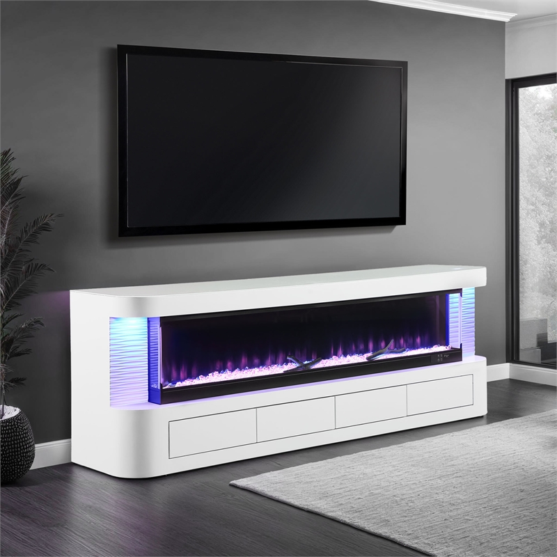 Furniture of America Alcala Wood White 71-Inch TV Stand With Electric Fire Place