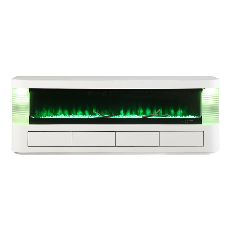 Furniture of America Alcala Wood White 71-Inch TV Stand With Electric Fire Place