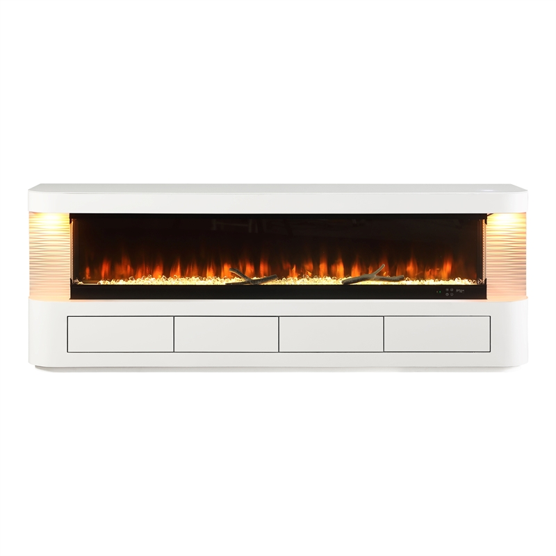 Furniture of America Alcala Wood White 71-Inch TV Stand With Electric Fire Place