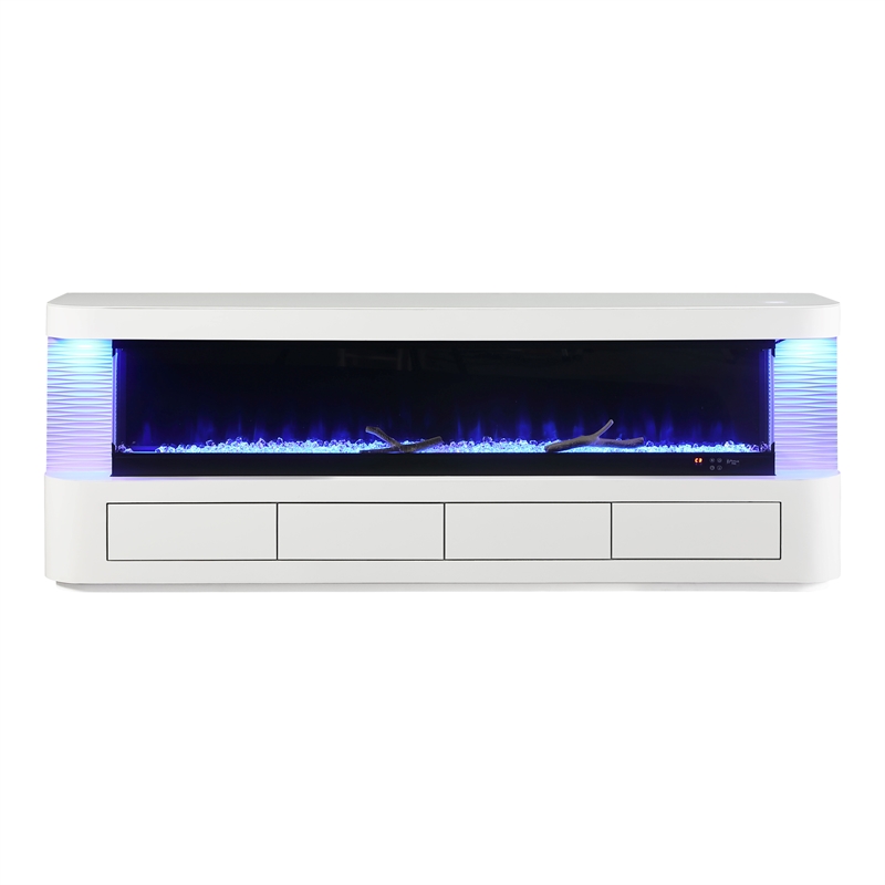 Furniture of America Alcala Wood White 71-Inch TV Stand With Electric Fire Place