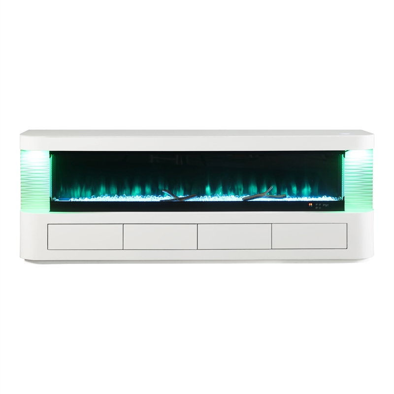 Furniture of America Alcala Wood White 71-Inch TV Stand With Electric Fire Place