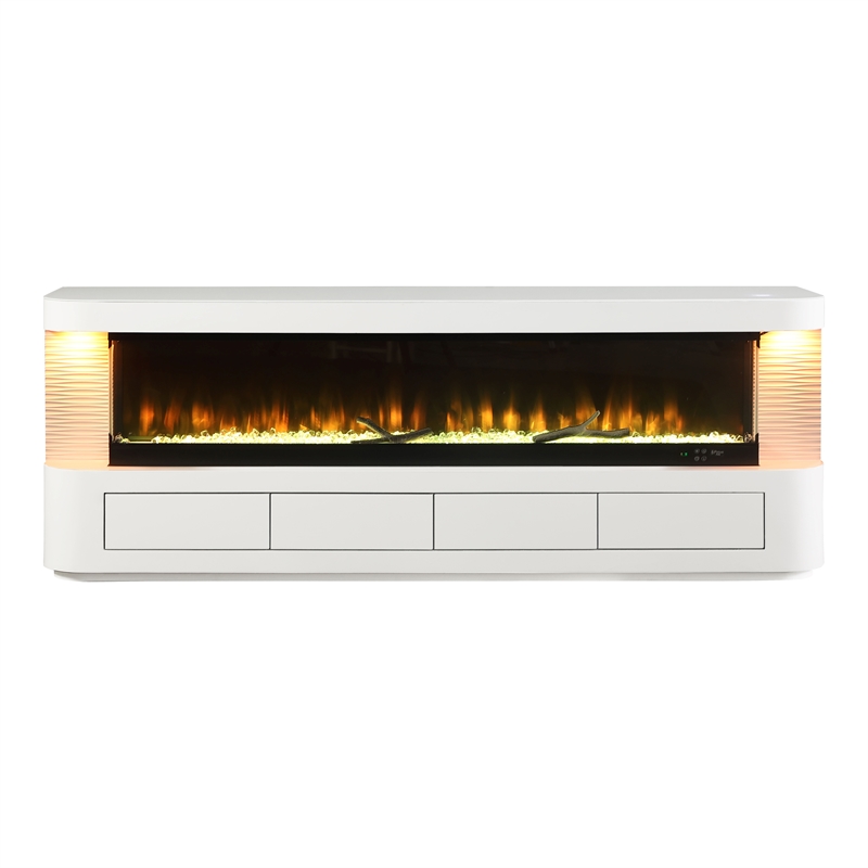 Furniture of America Alcala Wood White 71-Inch TV Stand With Electric Fire Place