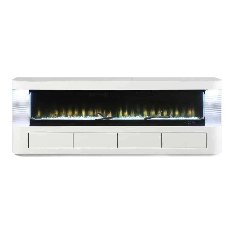 Furniture of America Alcala Wood White 71-Inch TV Stand With Electric Fire Place
