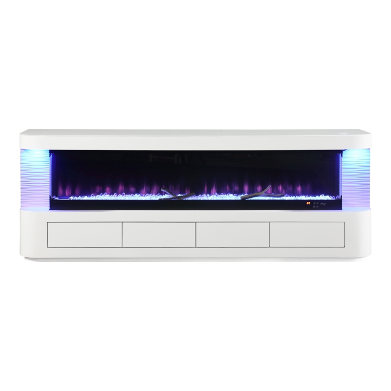 Furniture of America Alcala Wood White 71-Inch TV Stand With Electric Fire Place