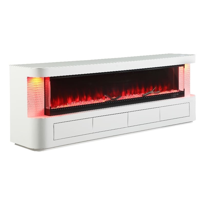 Furniture of America Alcala Wood White 71-Inch TV Stand With Electric Fire Place