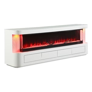 Furniture of America Alcala Wood White 71-Inch TV Stand With Electric Fire Place