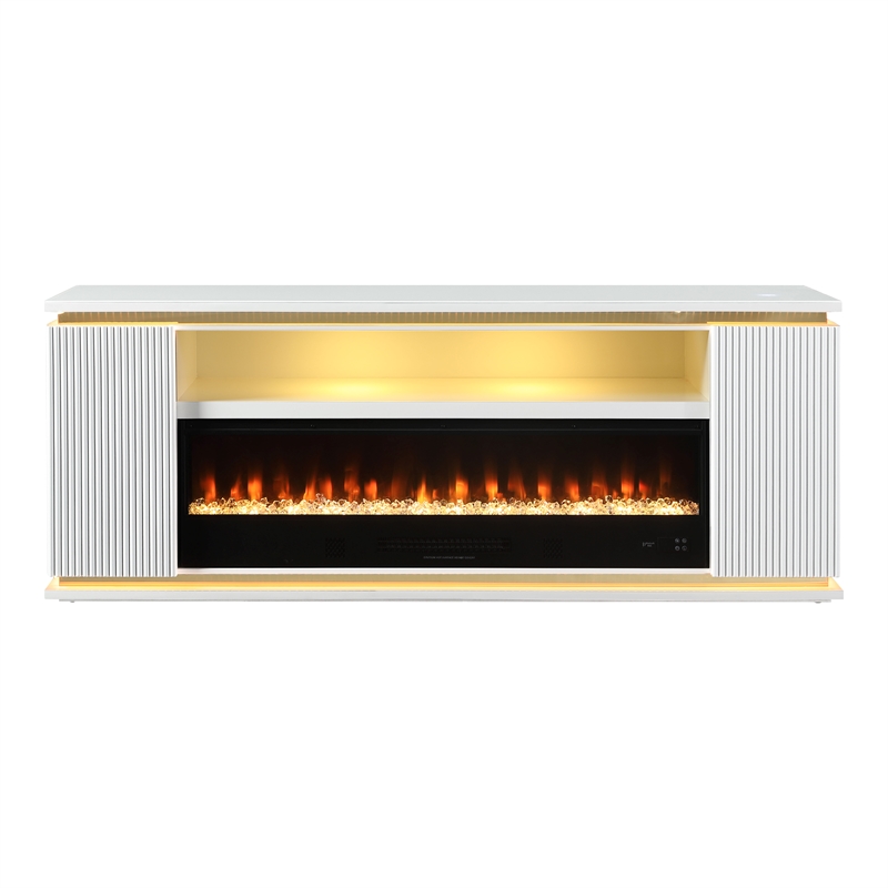 Furniture of America Denny Wood White 71-Inch TV Stand With Electric Fire Place