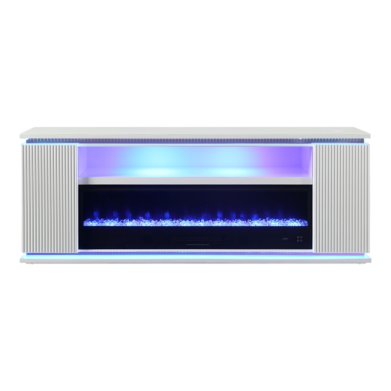 Furniture of America Denny Wood White 71-Inch TV Stand With Electric Fire Place