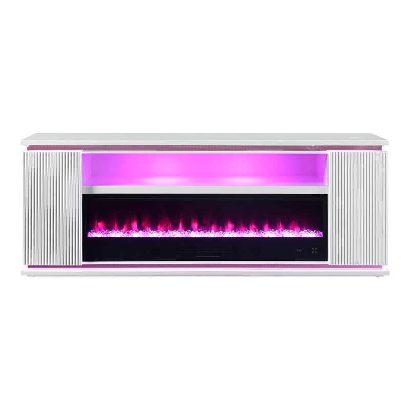 Furniture of America Denny Wood White 71-Inch TV Stand With Electric Fire Place