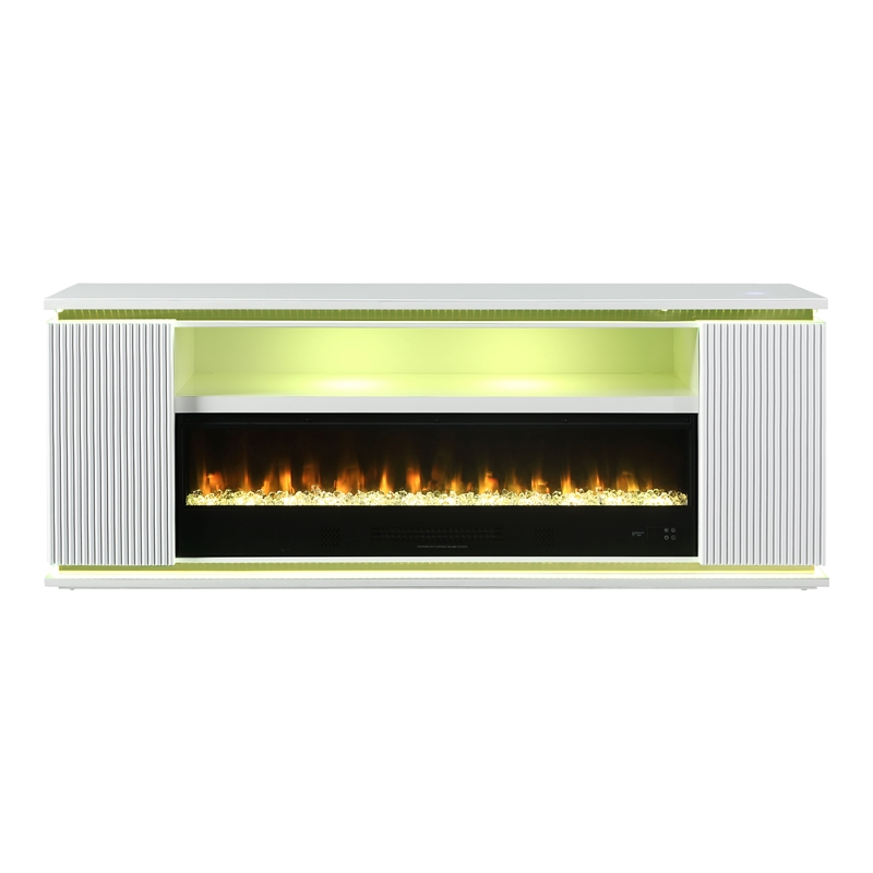 Furniture of America Denny Wood White 71-Inch TV Stand With Electric Fire Place
