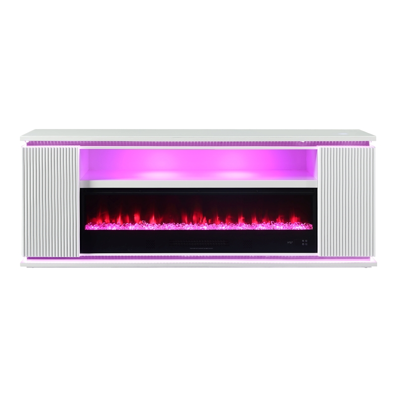 Furniture of America Denny Wood White 71-Inch TV Stand With Electric Fire Place