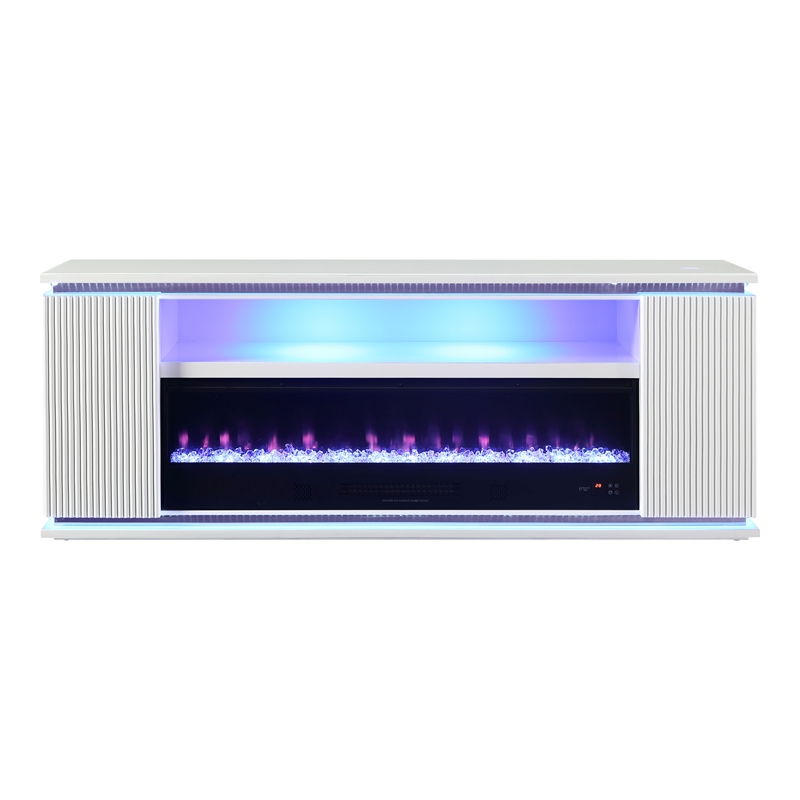 Furniture of America Denny Wood White 71-Inch TV Stand With Electric Fire Place