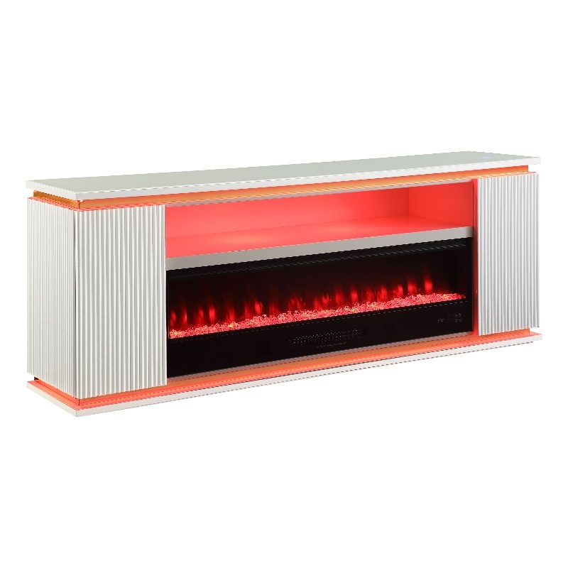Furniture of America Denny Wood White 71-Inch TV Stand With Electric Fire Place
