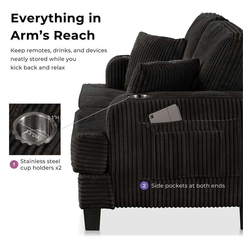 Furniture of America Reese Chenille Black Loveseat with Cup Holders