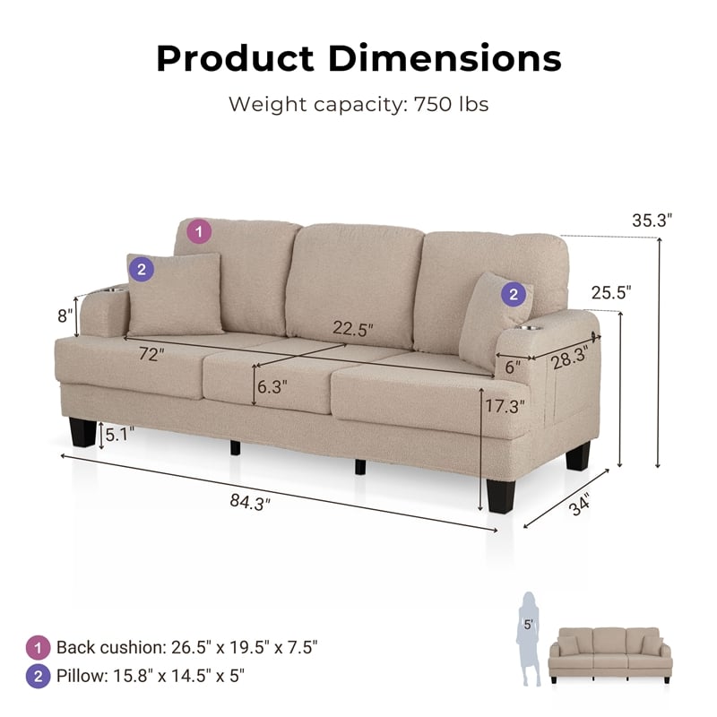 Furniture of America Reese Fabric Beige Sofa with Cup Holders and USBs