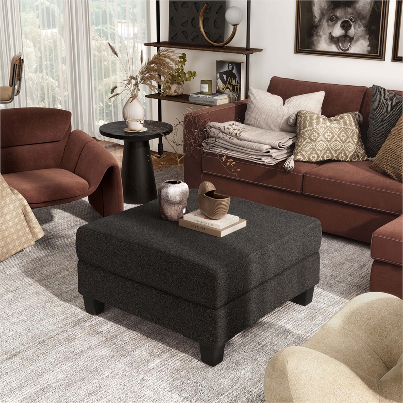 Furniture of America Reese Fabric and Wood Storage Ottoman in Dark Gray