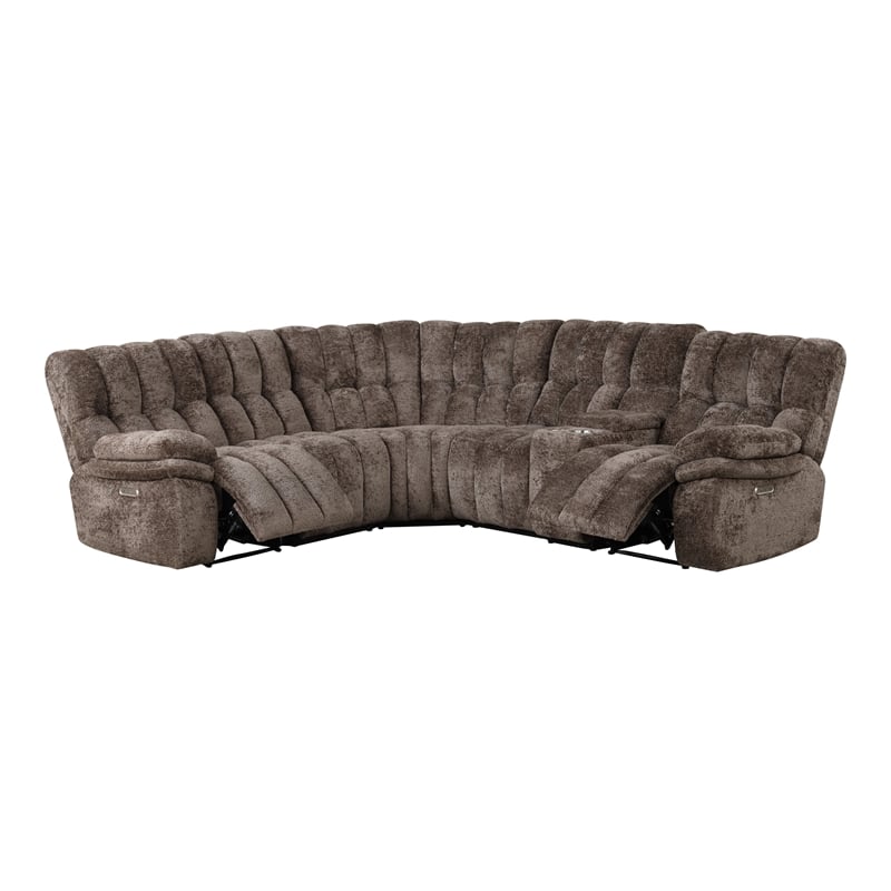 Furniture of America Bello Brown Fabric Power Reclining Sectional with USBs