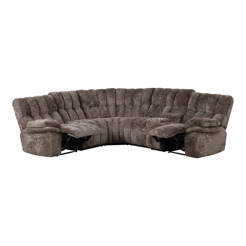 Furniture of America Bello Brown Fabric Power Reclining Sectional with USBs