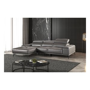 Furniture of America Lyndon Leather Dark Gray Sectional with Left Chaise