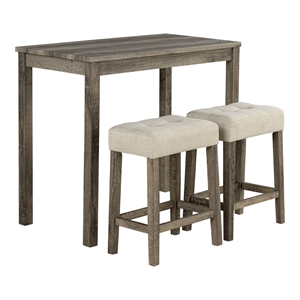 Furniture of America Surtop Wood 3-Piece Counter Dining Table Set in Brown