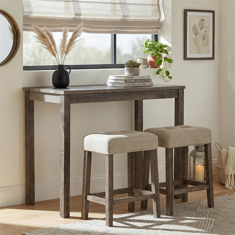 Furniture of America Surtop Wood 3-Piece Counter Dining Table Set in Brown