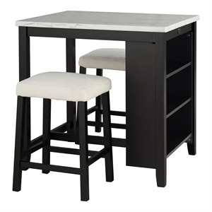 Furniture of America Clouden Wood 3-Piece Counter Dining Table Set in Black