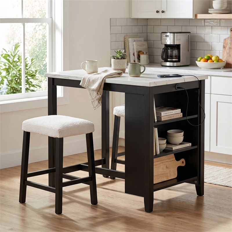 Furniture of America Clouden Wood 3-Piece Counter Dining Table Set in Black