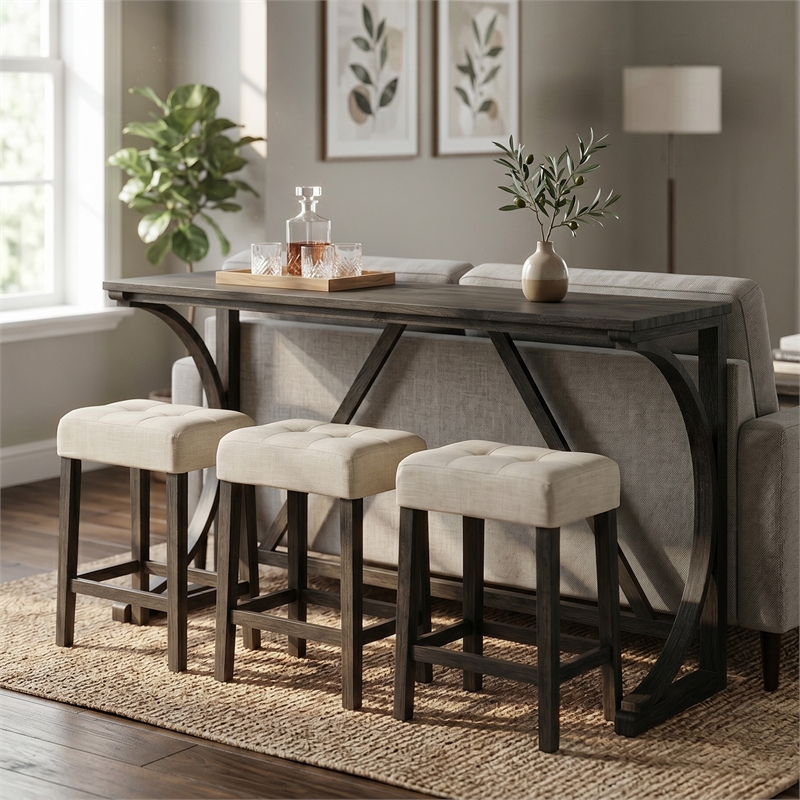 Furniture of America Idola Wood 4-Piece Counter Dining Table Set in Brown