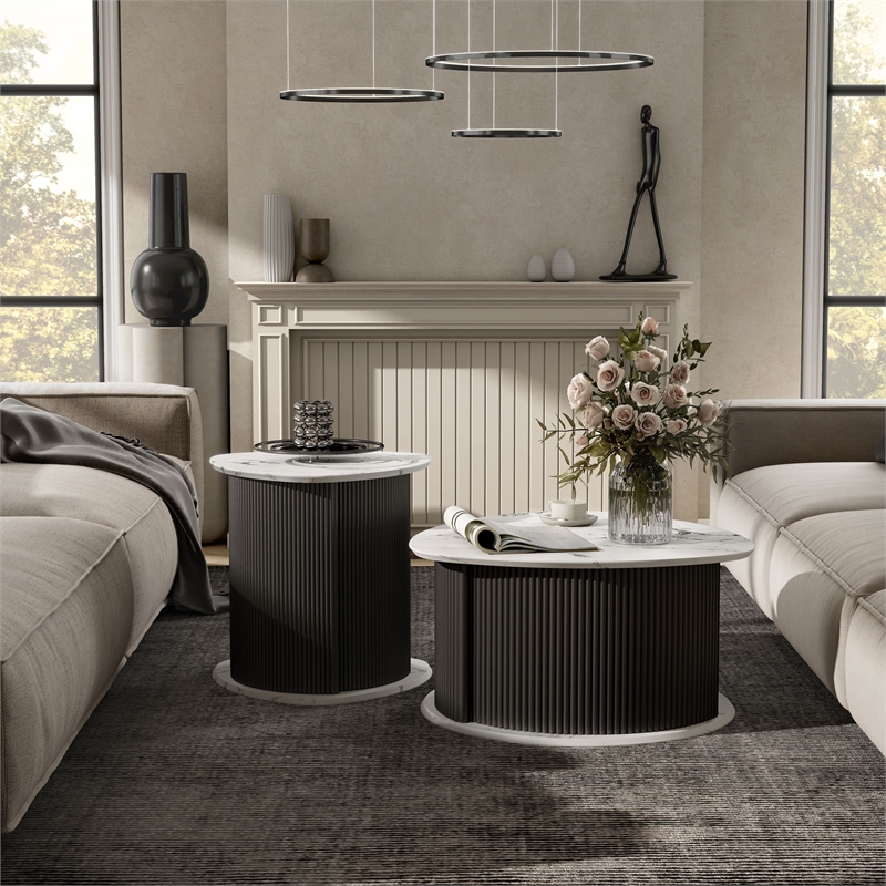 Furniture of America Elara Iron 2-Piece Coffee and End Table Set in Black