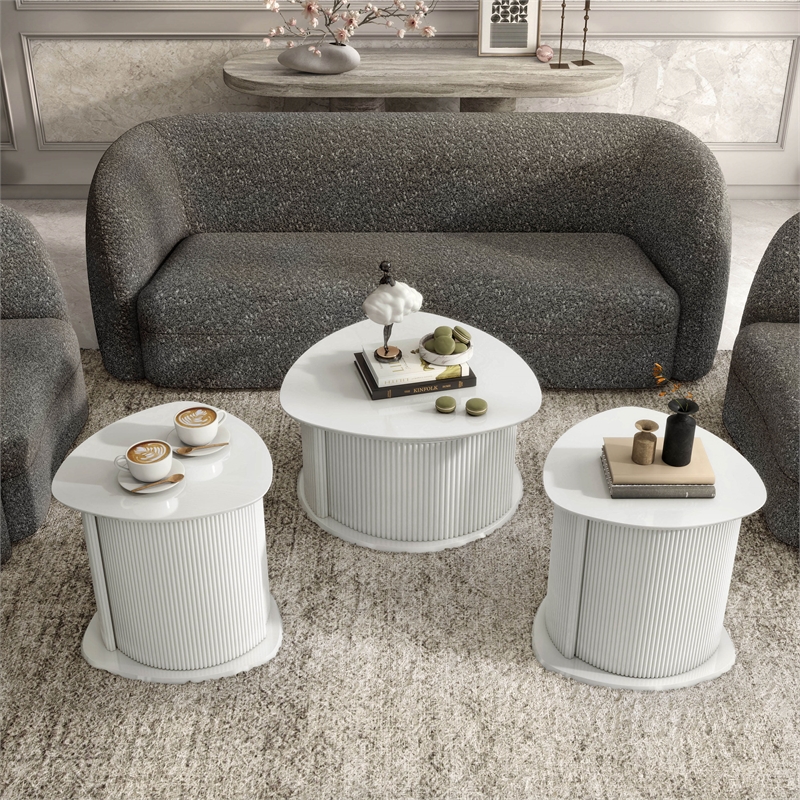 Furniture of America Elara Wood 3-Piece Coffee Table and End Table Set in White
