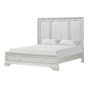 Furniture of America Gelbero Wood Panel Ornate Accent Queen Bed in White