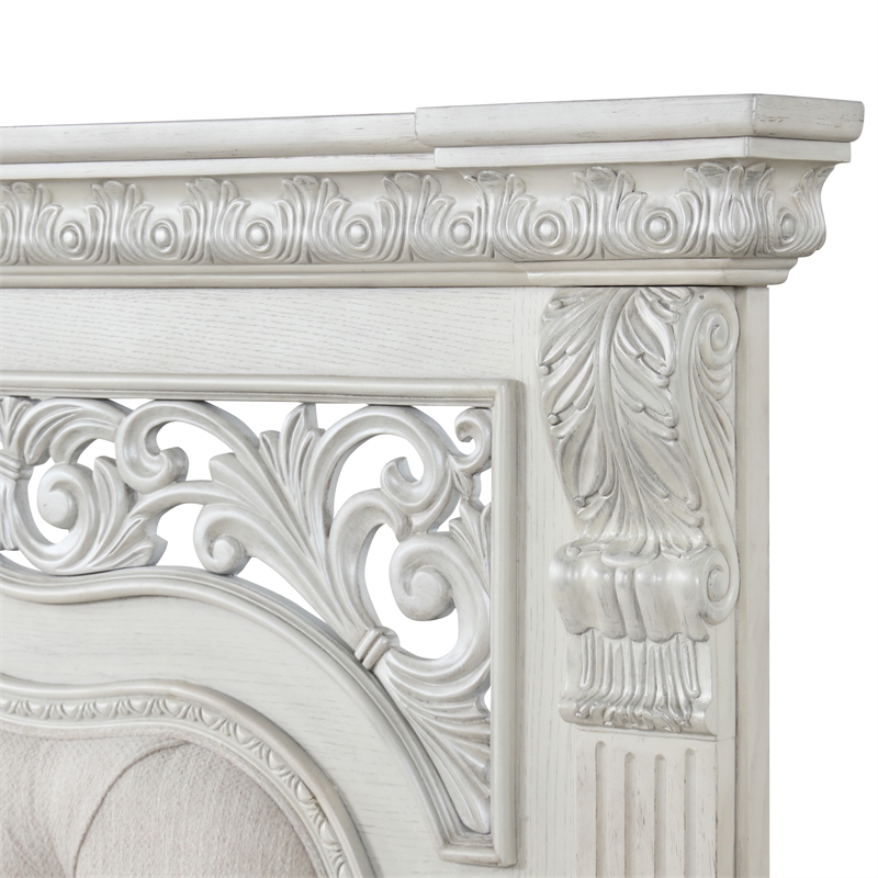 Furniture of America Byrne Wood Tufted Headboard Panel Queen Bed in White