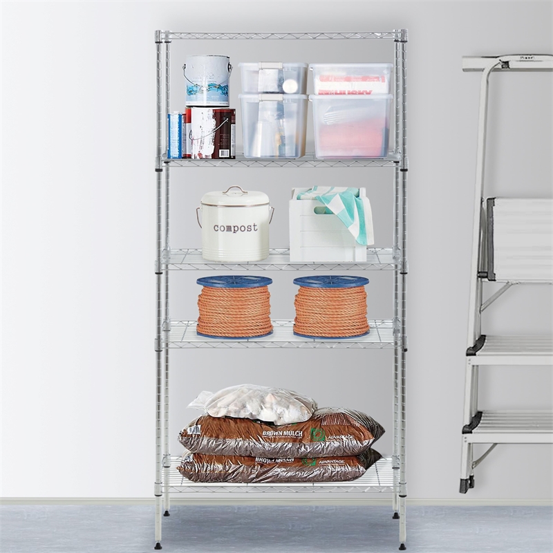 Furniture of America Rex Metal 5-Tier Wire Shelving Rack in Chrome