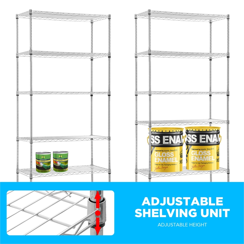 Furniture of America Rex Metal 5-Tier Wire Shelving Rack in Chrome