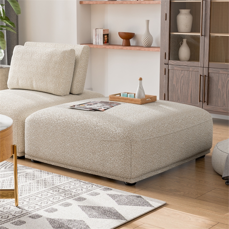 Furniture of America Tatiana Boucle Fabric Square Ottoman in Beige