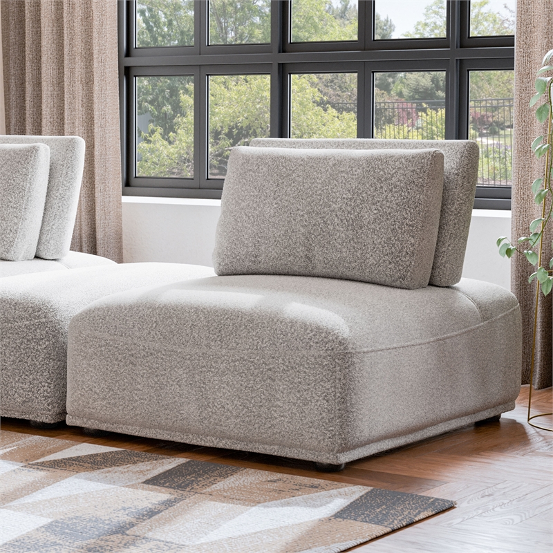 Furniture of America Tatiana Boucle Fabric and Wood Armless Chair in Light Gray