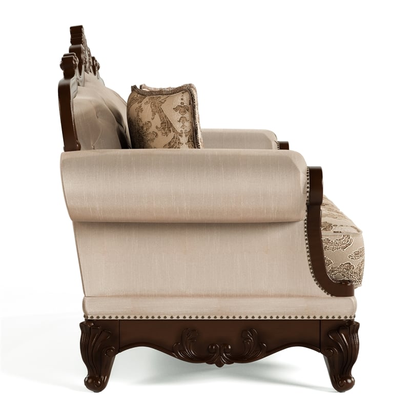 Furniture of America Adelaide Brown Tufted Fabric Loveseat in Dark Cherry