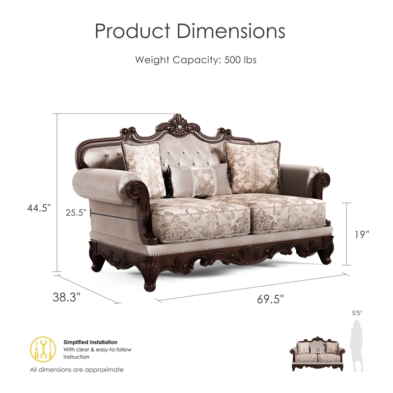 Furniture of America Adelaide Brown Tufted Fabric Loveseat in Dark Cherry