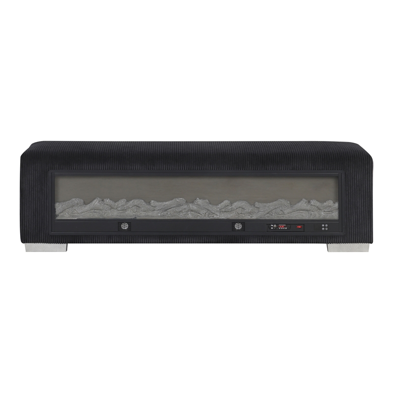 Furniture of America Alson Black Fabric Bench with Fireplace and Bluetooth Audio