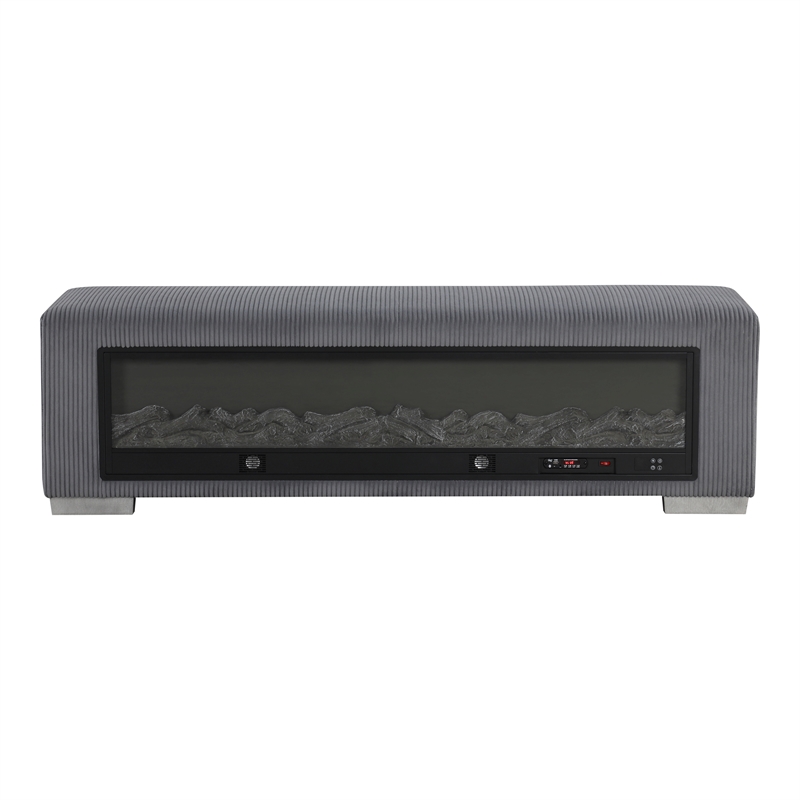 Furniture of America Alson Gray Fabric Bench with Fireplace and Bluetooth Audio