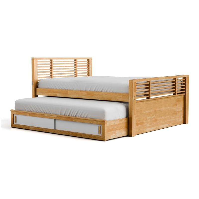 Furniture of America Corwin Wood Full Oak Captain Bed with Trundle and USB Port