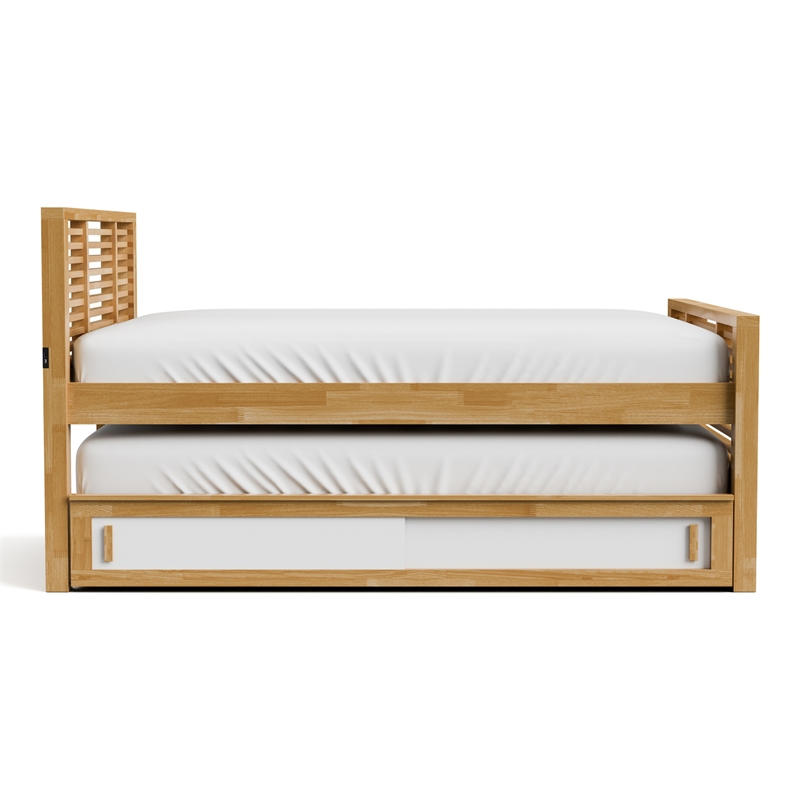 Furniture of America Corwin Wood Full Oak Captain Bed with Trundle and USB Port