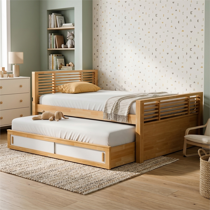 Furniture of America Corwin Wood Full Oak Captain Bed with Trundle and USB Port