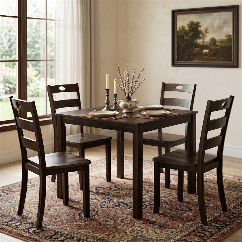 Furniture of America Haarven Wood 5-Piece Dining Table Set in Espresso