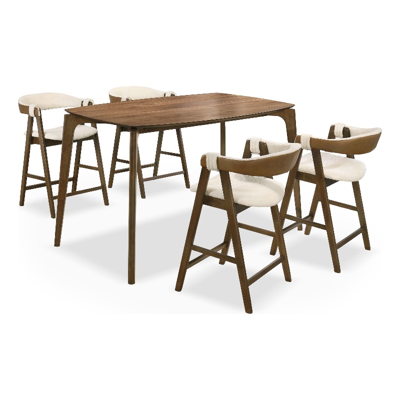 Furniture of America Alara Wood 5-Piece Counter Dining Table Set in Walnut