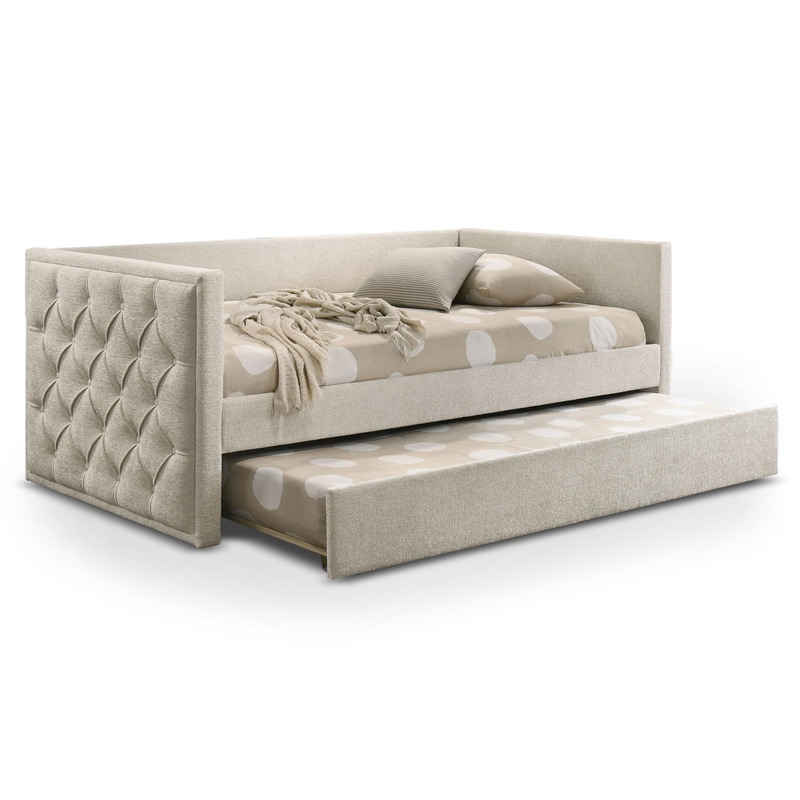 Furniture of America Buryn Fabric and Wood Twin Daybed with Trundle in Beige