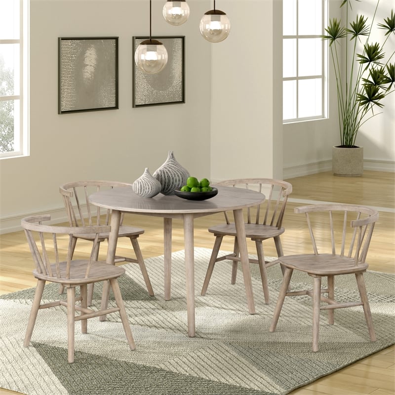 Furniture of America Aberma Wood 5-Piece Round Dining Table Set in Natural